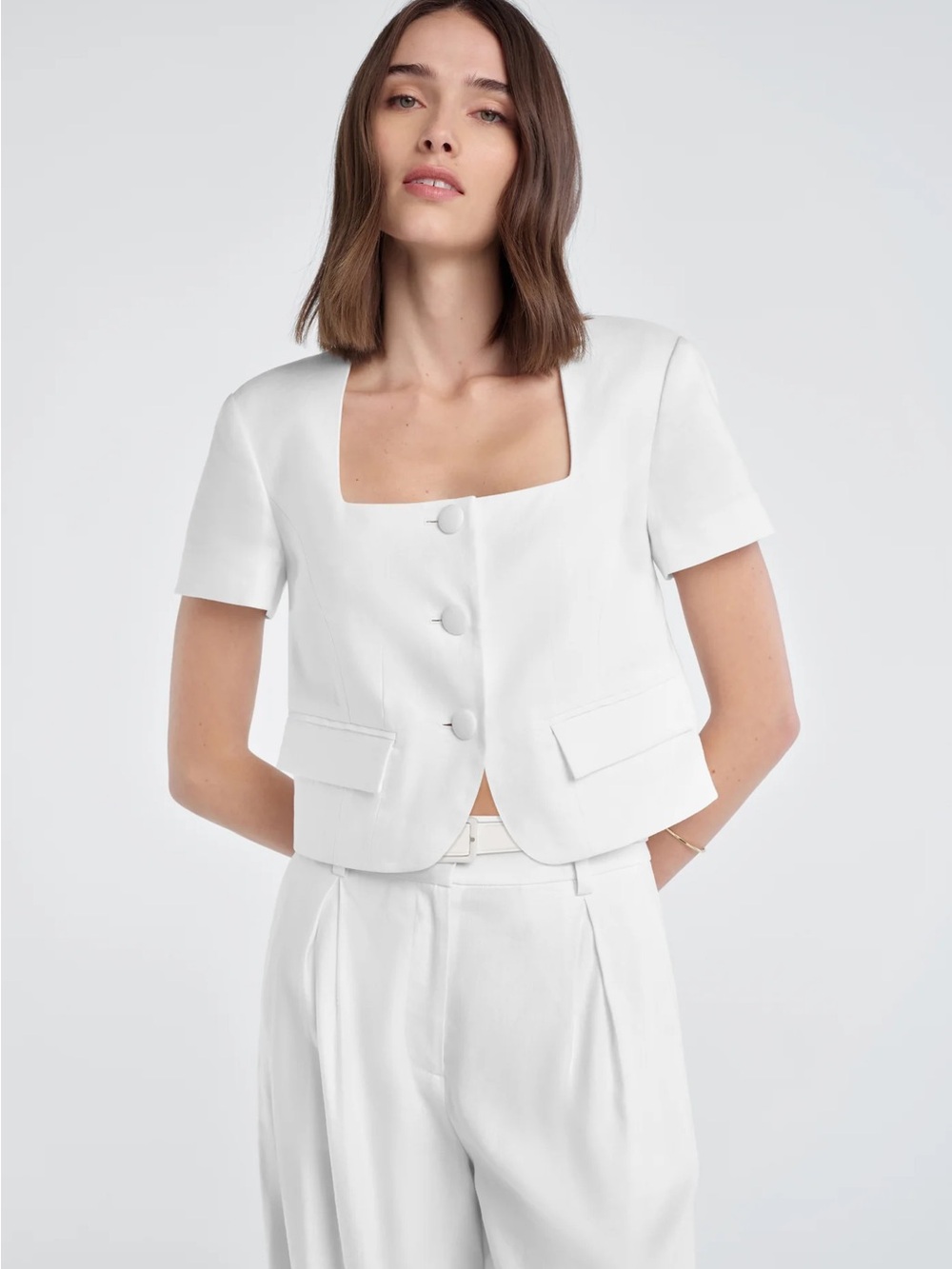 Favorite Daughter Mayfair Linen Top White Short-Sleeve Square-Neck Blouse